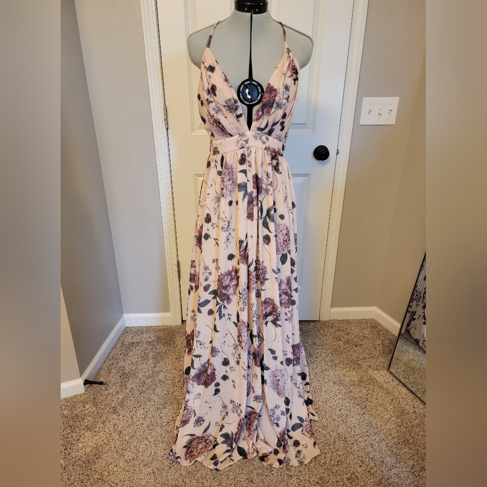 Floral Maxi Dress with Purple and Pink Flowers